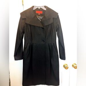 NWOT Sz S/M Black Wool Knee Length Coat/Portrait Collar/Retro/Vintage/Pockets